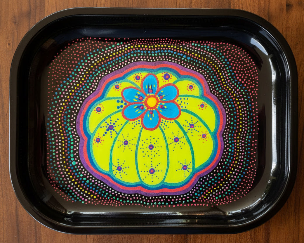 "Peyote Bloom" Hand-Painted Metal Rolling Tray (1-of-1)