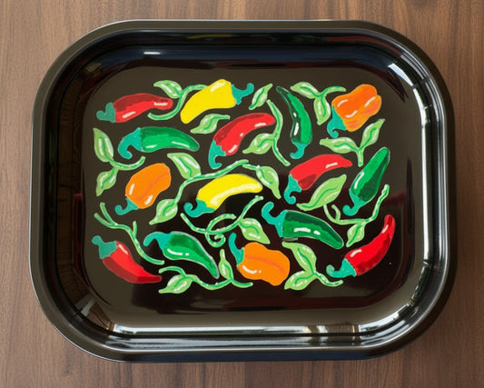 "Hot Peppers" Hand-Painted Metal Rolling Tray (1-of-1)