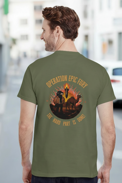 Operation Epic Fury Tee - Military Green - Back lifestyle shot