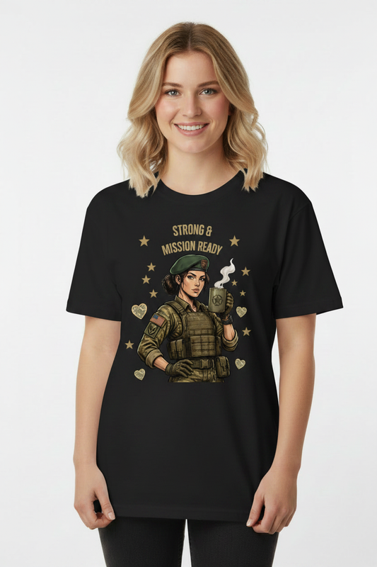 Strong & Mission Ready Tee - Black - Front lifestyle shot